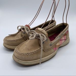Sperry, Leather and Plaid Boat Shoes, Size 6.5M. In excellent condition!
